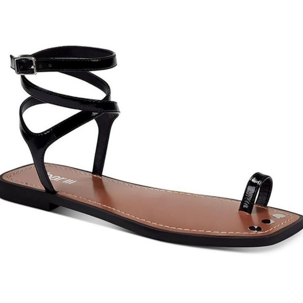 Bar III Womens Ryanne Black Patent Toe Loop Dress Strappy Sandals Shoes NWT
